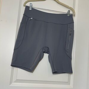 Gray Biker Shorts with Zipper Pocket